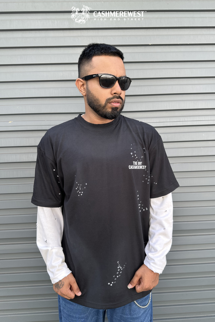 BLACK DOTTED LAYERED HEAVY TEE